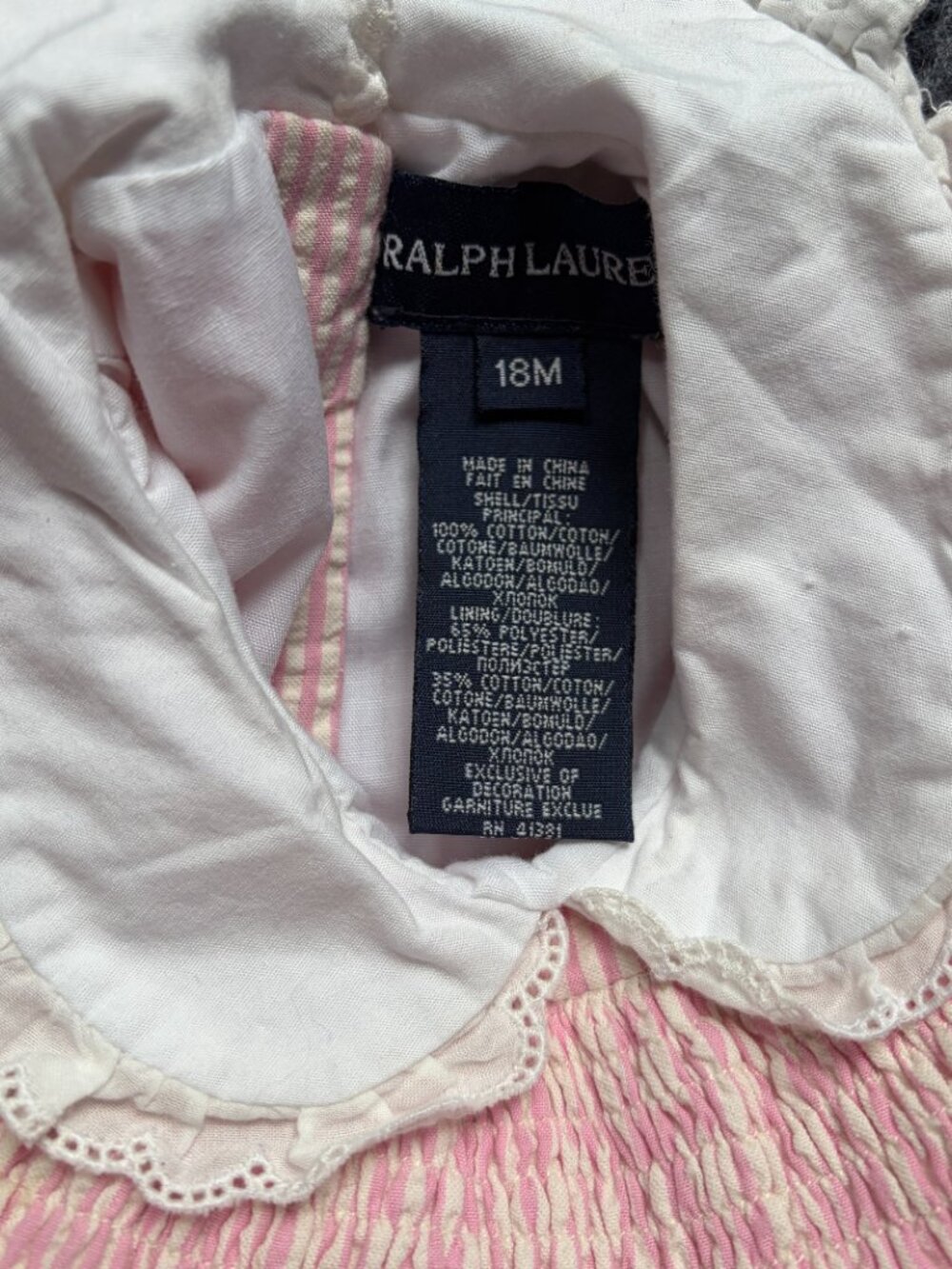 Ralph Lauren Baby Girl Pink Seersucker smocked dress Size 18 Months - Picture 4 of 6